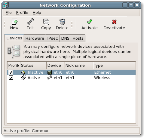 system-config-network opening screen