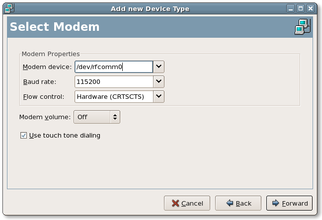 Modem definition screen