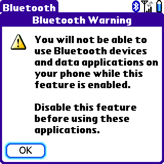 Bluetooth DUN warning dialog